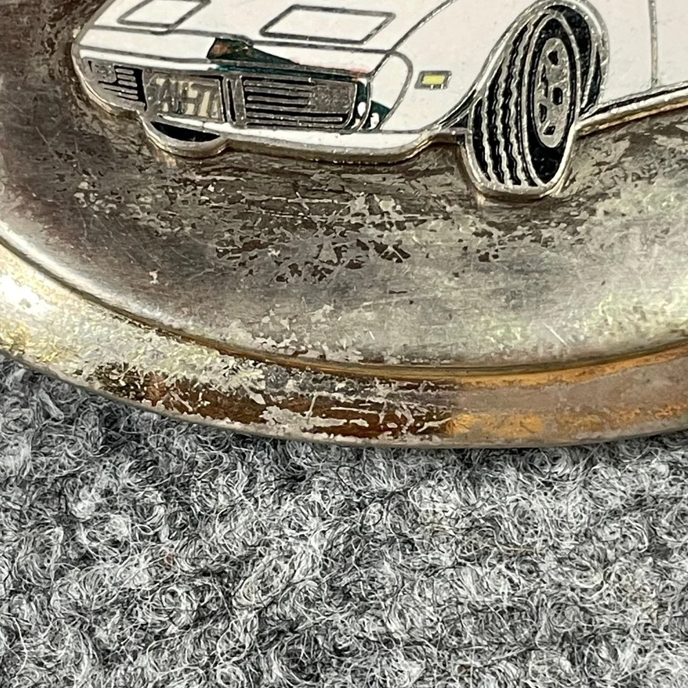 Vintage Belt Buckle Silver Toned White Corvette C3 Stingray Oval Muscle Car